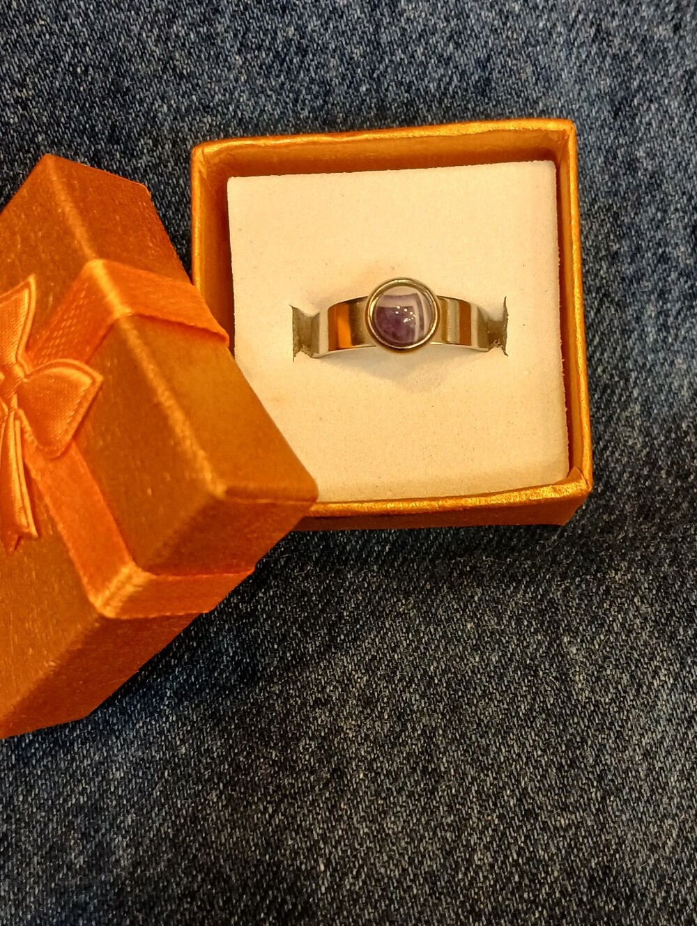 Amethyst cabochon Stone Stainless Steel Adjustable Ring